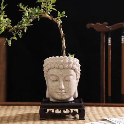 Retros Inspired Resins Buddhas Pot For Small Plant And Home Decoration