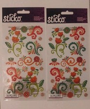 2 Packs Scrapbooking Stickers Sticko Colorful Flourishes Flower Pink Green Blue