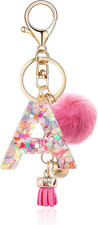 Resin Alphabet Initial Letter Keychain Keyring for Women Purse Handbags With Fur
