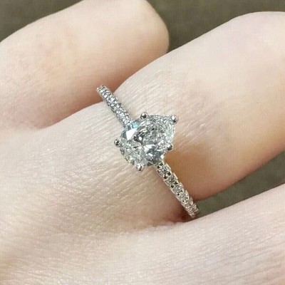 2 CTW Pear Cut Moissanite Anniversary Gift Ring 14K White Gold Plated For Her