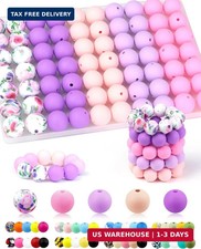 100PCS 15mm Silicone Beads, Pink Purple Mix