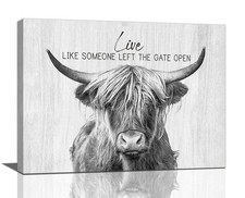Farmhouse Highland Cow Wall Art Black and White Cow Bathroom Pictures Decor R...