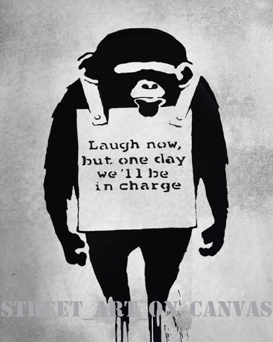 Banksy Monkey Laugh Now premium flat 16 x 20 Canvas Print Venne | eBay