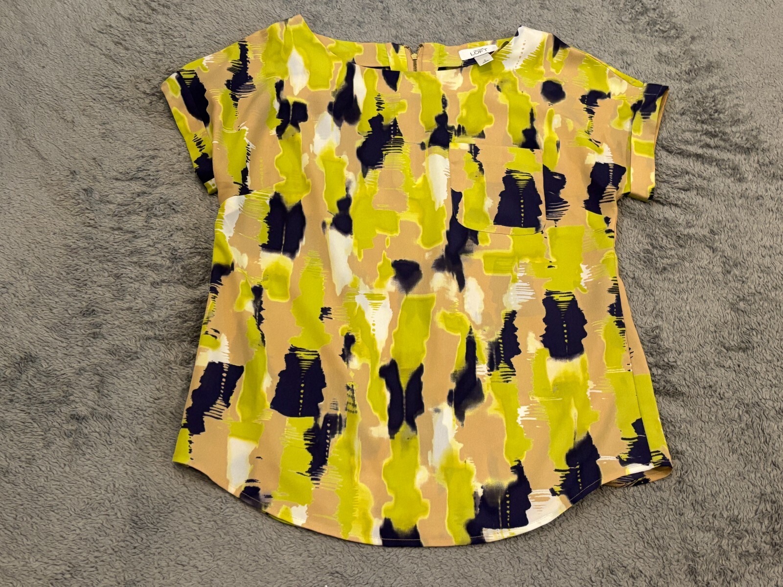 LOFT Blouse Womens Small Colorful Single Pocket Short Sleeved Top Geometric