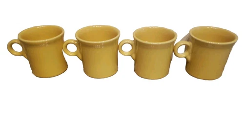 4 Fiesta Yellow Mugs Set Vintage O Ring HLC Fiestaware Coffee Cup Homer 