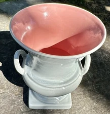 Vintage Red Wing Pottery Vase Handles #871 Gray Blue Exterior Pink Interior