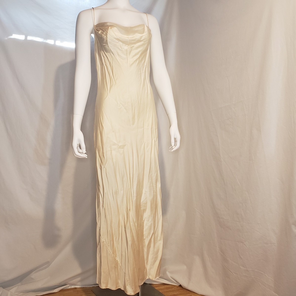Victoria's Secret Silk Slip Gown Maxi Dress Cowl Neck Large Ivory Cream |  eBay