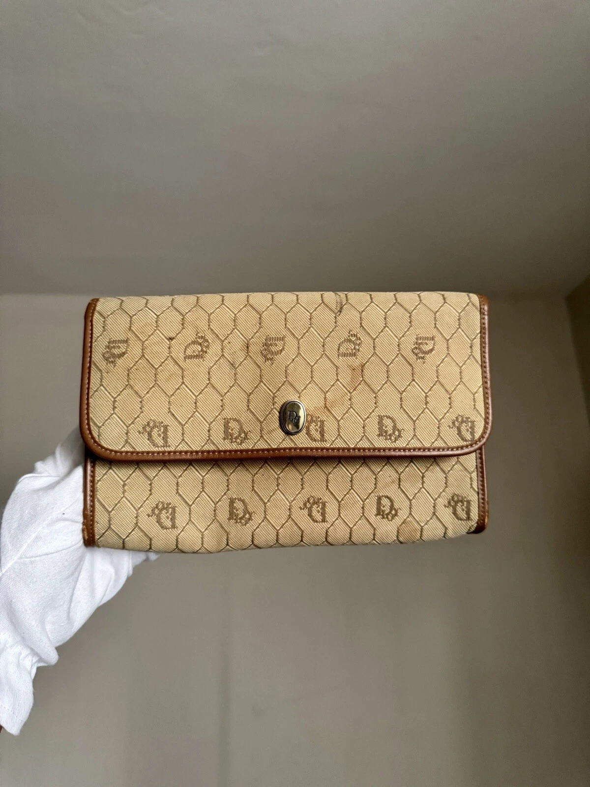Sac à main en nid d'abeille beige Christian Dior pochette