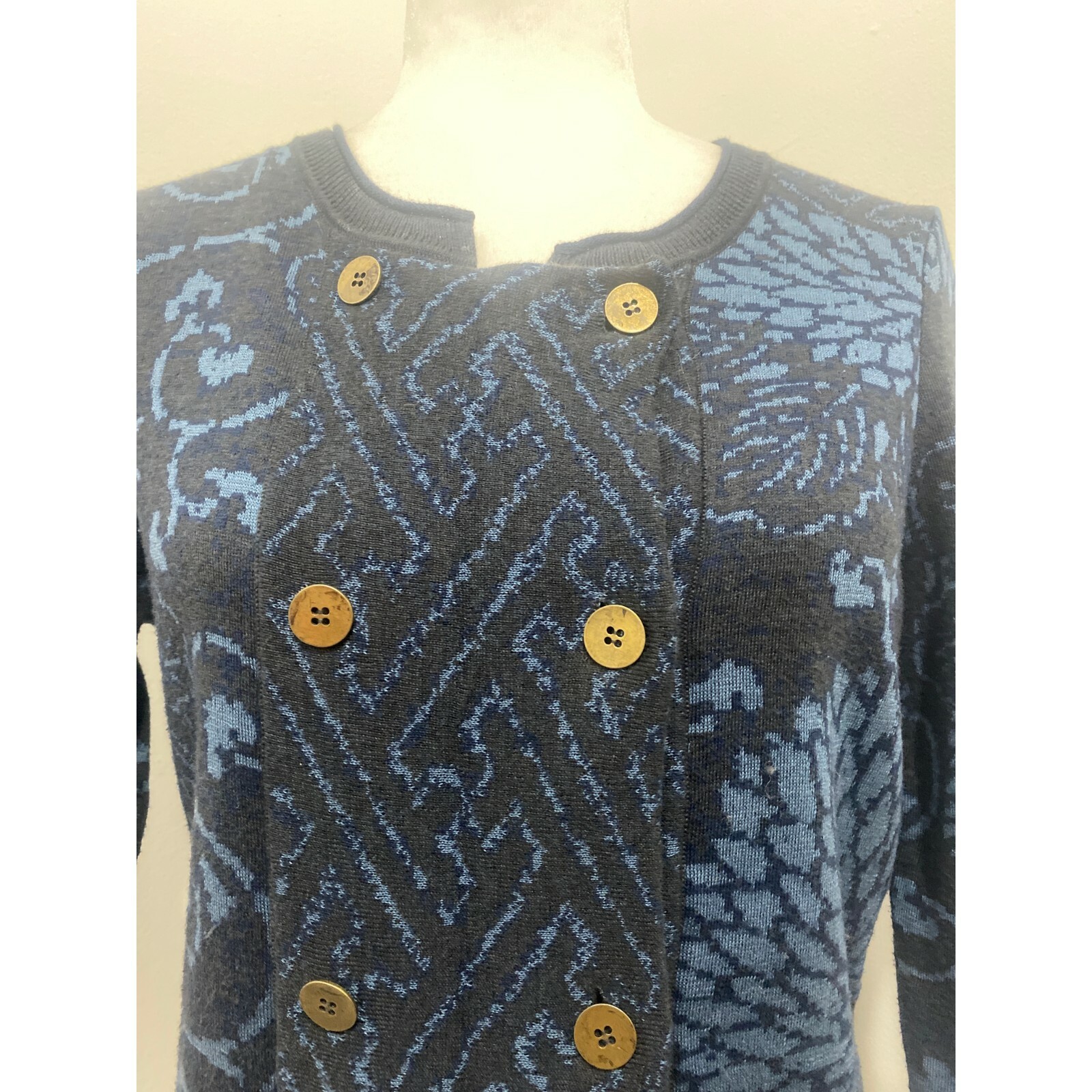 Peruvian Connection Blue Floral Button Sweater Ca… - image 3