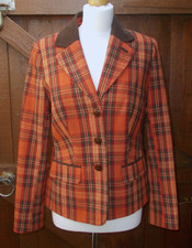 Coral & Brown Tartan Jacket Size 10/12 Uk Nwot