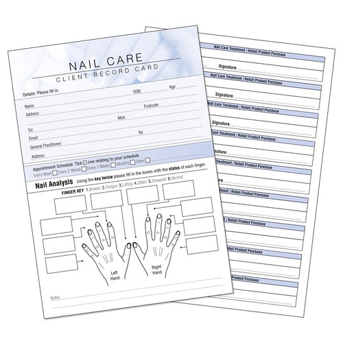 Nail Client Record Card Consultation Manicure Technicians Salon Manicure A6 x50 - Picture 2 of 3