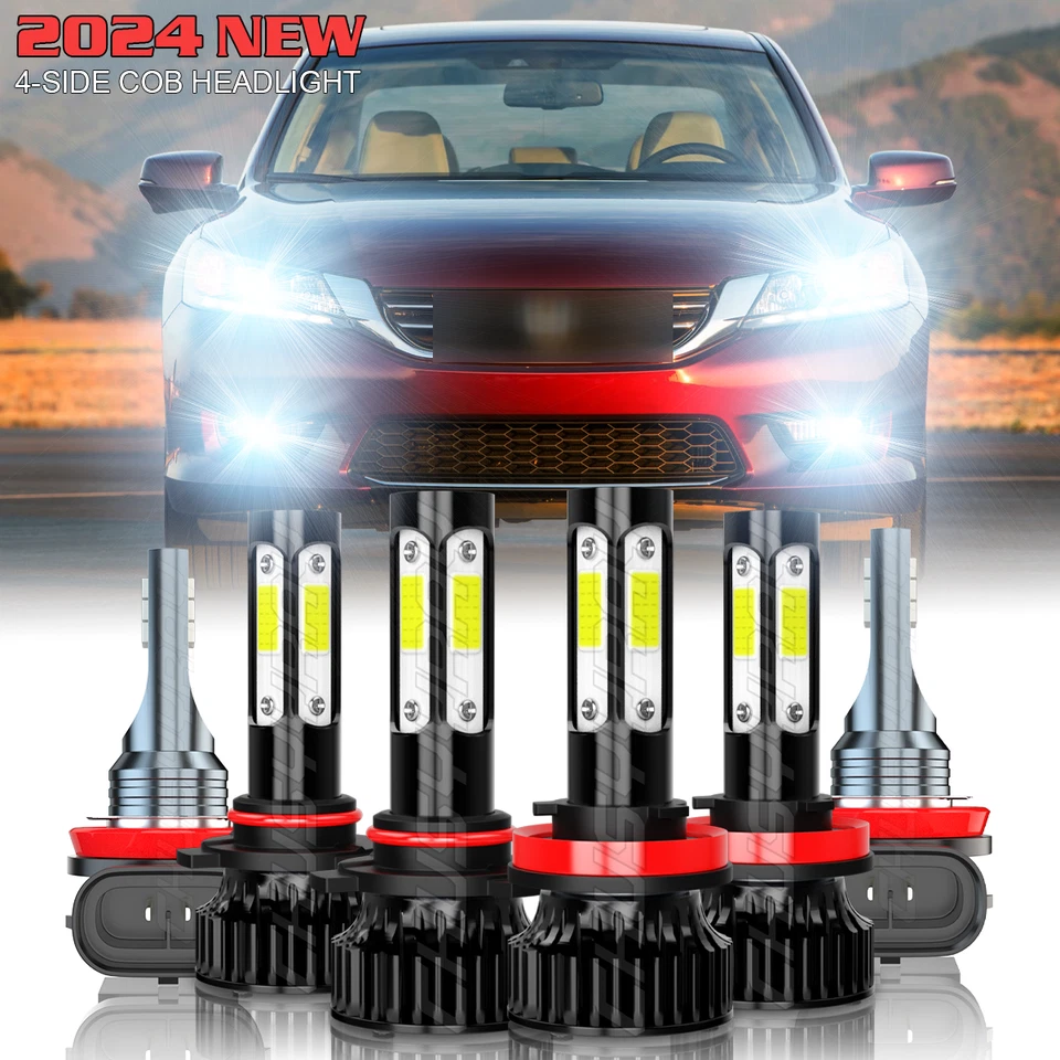 6000K combo LED Headlight Kit High+Low+Fog Bulbs for Honda Accord 2013 2014 2015 - Image 2 of 4