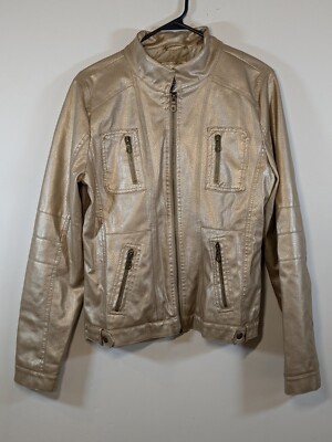Frida G women's light gold faux leather jacket, size M