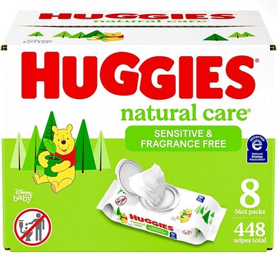Huggies Natural Care Sensitive Baby Wipes, 99%Water, 8pack of 48wipes(448 total)