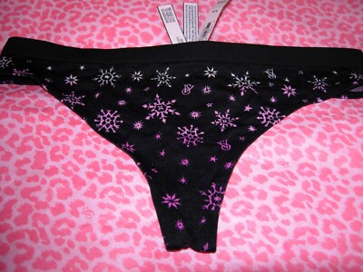 Victoria's Secret Sexy Thong Seamless Black Ombré Snowflake Pantie Stretchy NWT