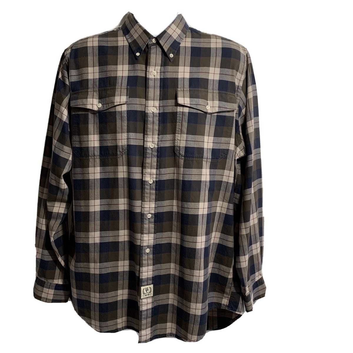 Tall Men's Plaid Shirt Hunt Club Long-Sleeve button Down 100% Cotton size LT