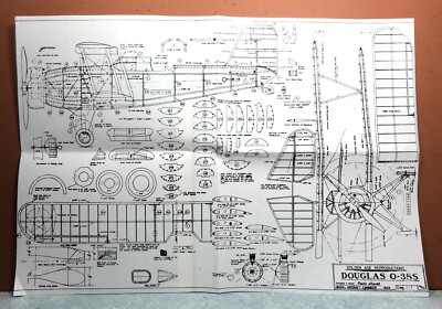 DOUGLAS O-38S BALSA FREE FLIGHT MODEL AIRPLANE PLANS 14'' WINGSPAN