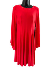 NWT Emma & Michele Womens Red Bell Sleeve Fit & Flare Studded Dress Medium