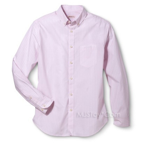 NWT Merona Men Fun Pink True White Striped Button Down Everyday Cotton