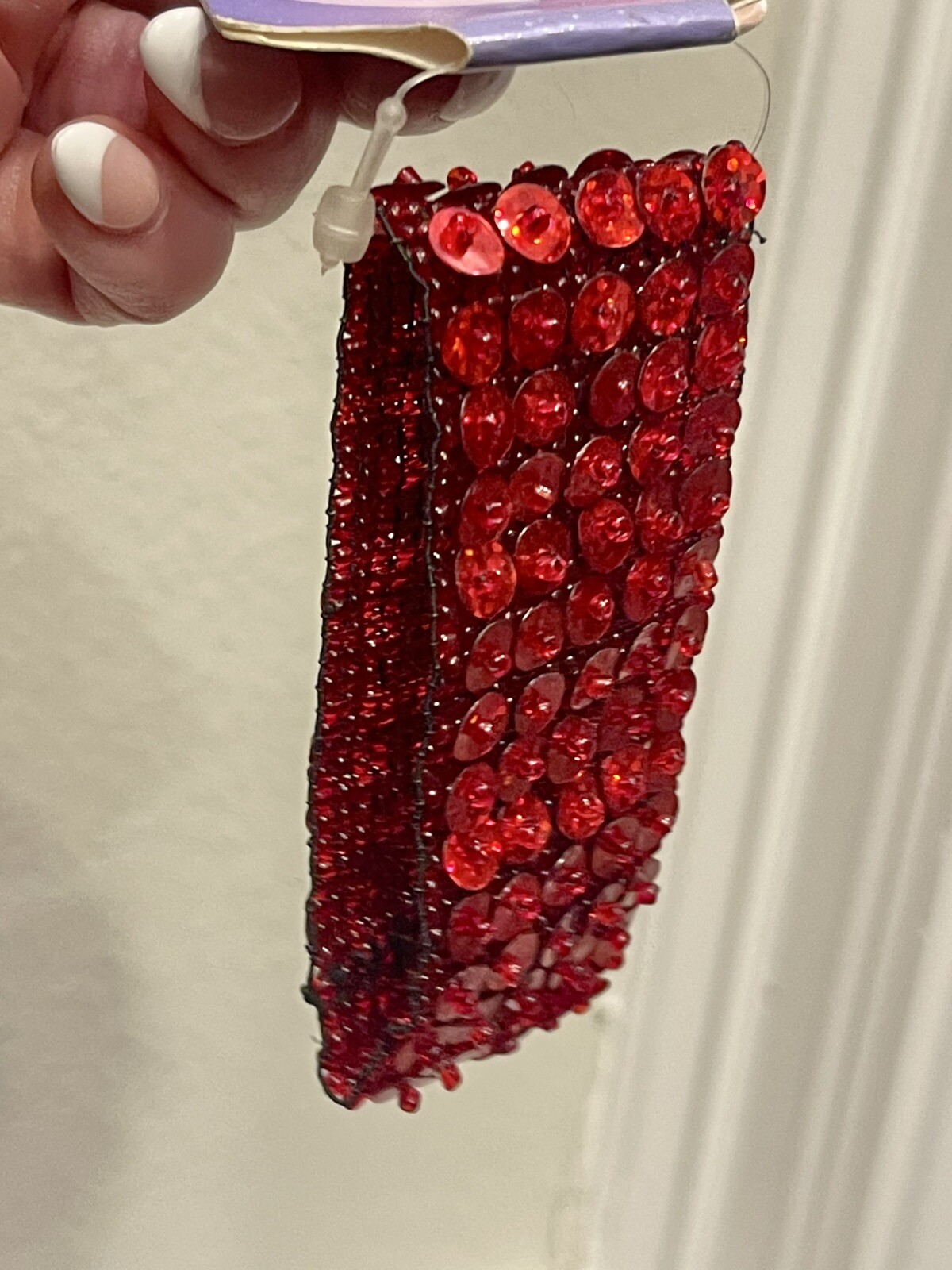 Vintage Ruby Red Sequins Beaded Stretch Bracelet … - image 4