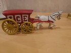 Cast Iron White Horse Drawn Red Ice Cart Buggy Wagon Toy 7.5” Long