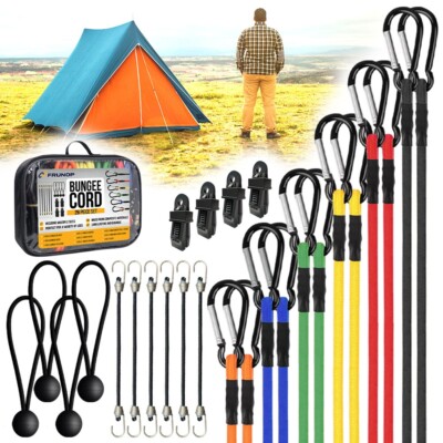 Frunop 26-Piece Heavy Duty Bungee Cords with Carabiner Hooks and Assorted Sizes