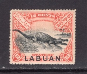 Labuan 1898 Crocodile 12c Perf 15 Mint OG H #85 SG #98a