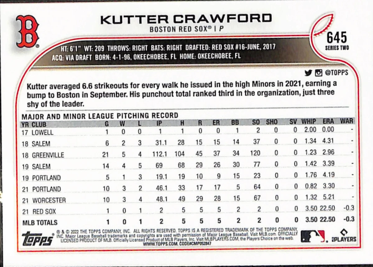 Kutter Crawford 645 Boston Red Sox Series 2 Rookie Topps