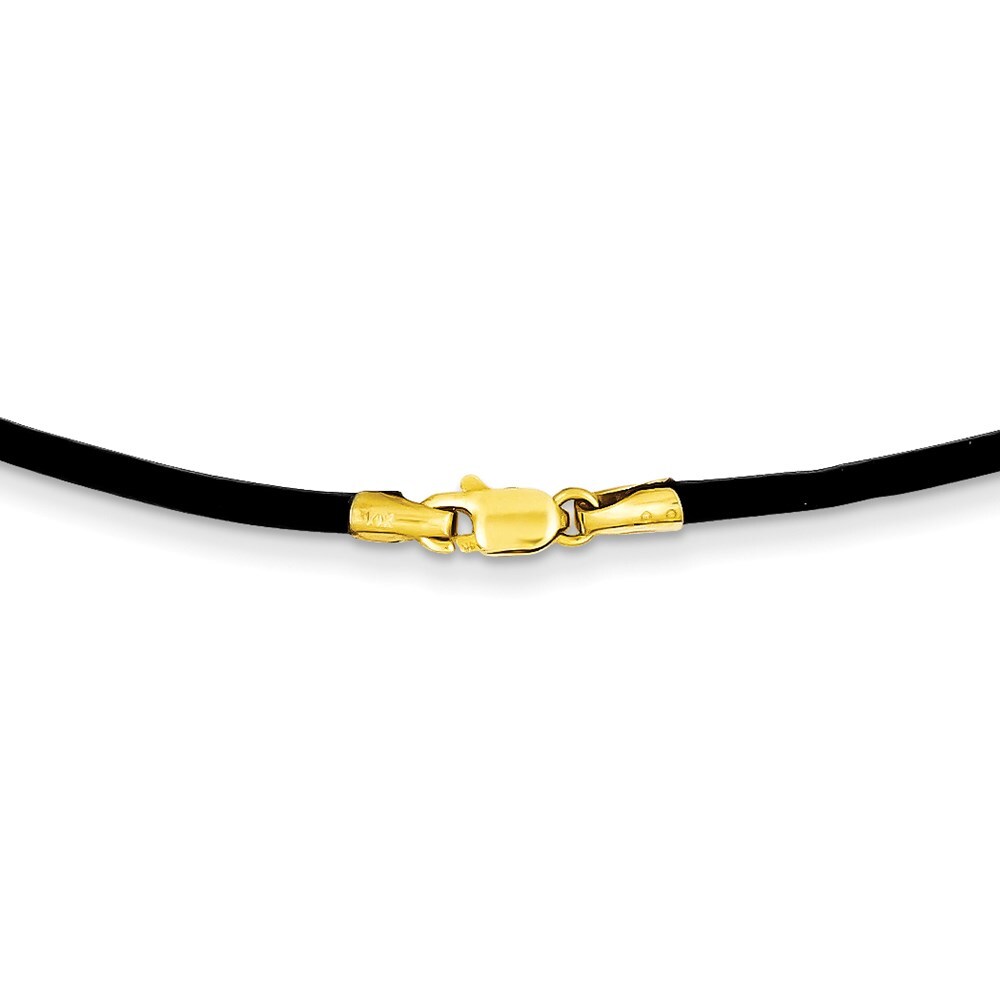 14K Yellow Gold 2mm 16in Black Leather Cord Necklace; 16 inch