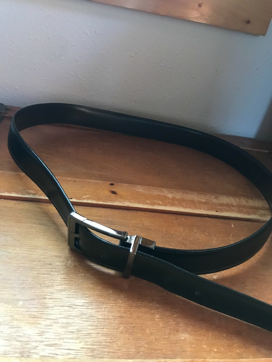 Gently Used Black Leather Belt w Oxidized Silvertone Metal  display picture 1
