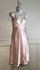 Vtg Medium Satin Pink Lace Rhinestone Empire Waist Slip Dress Night Gown Bust 32