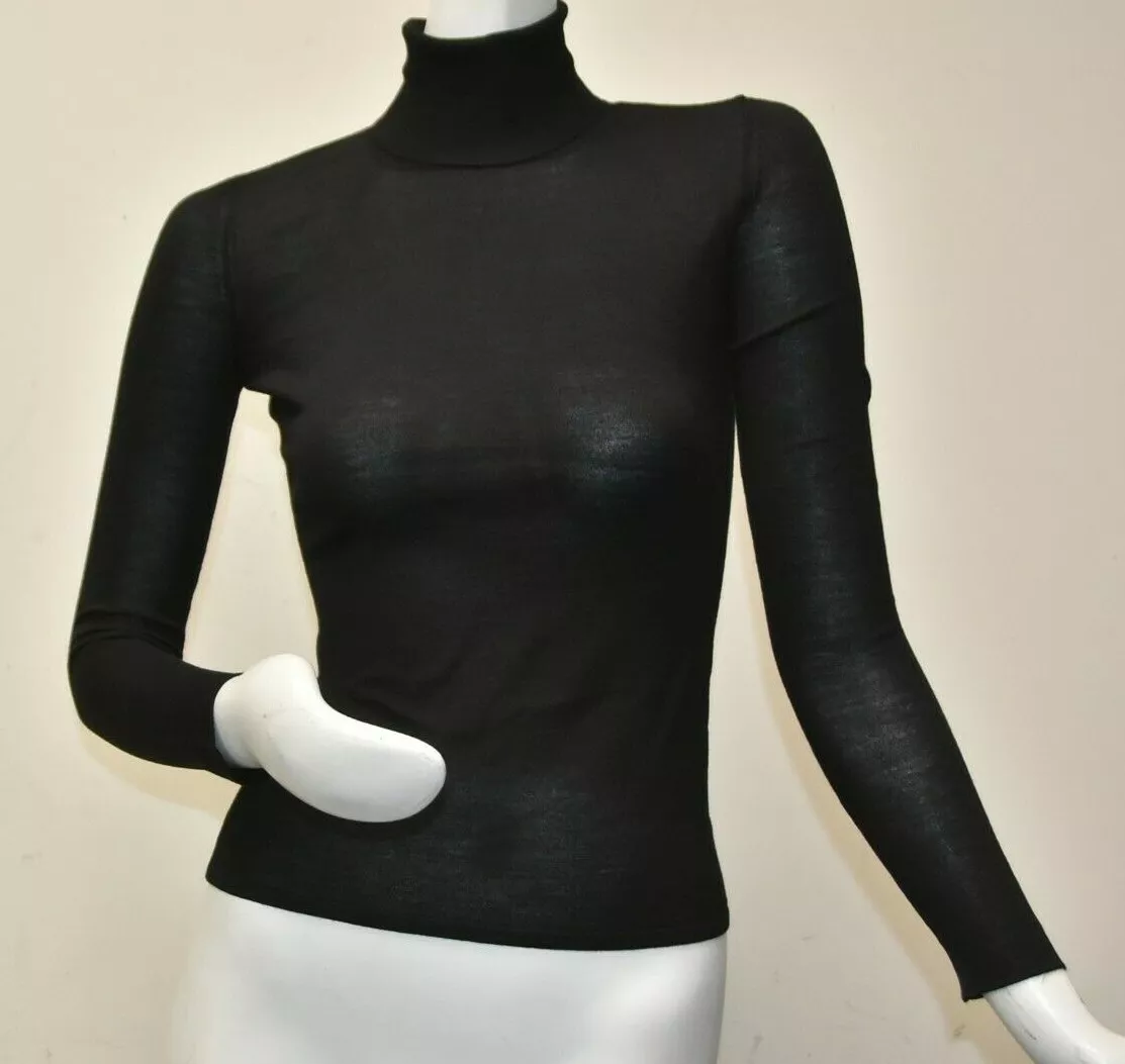 NEW Gucci Turtleneck Sweater Top Black WOOL Long Sleeve Light Knit S M