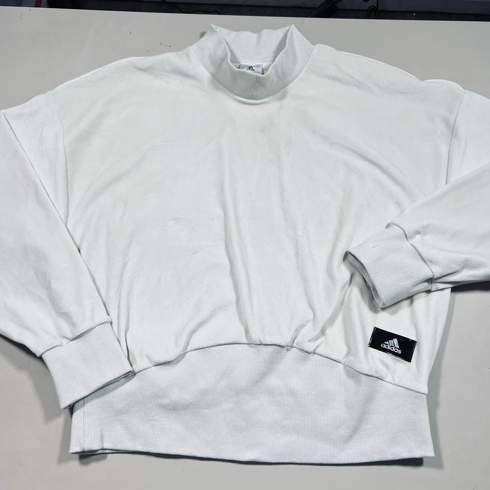 Adidas Holidayz Acogedora Sudadera Terciopelo Crema Grande Cuello Simulado Suelta Silenciosa Lujo Foto 3 de 4