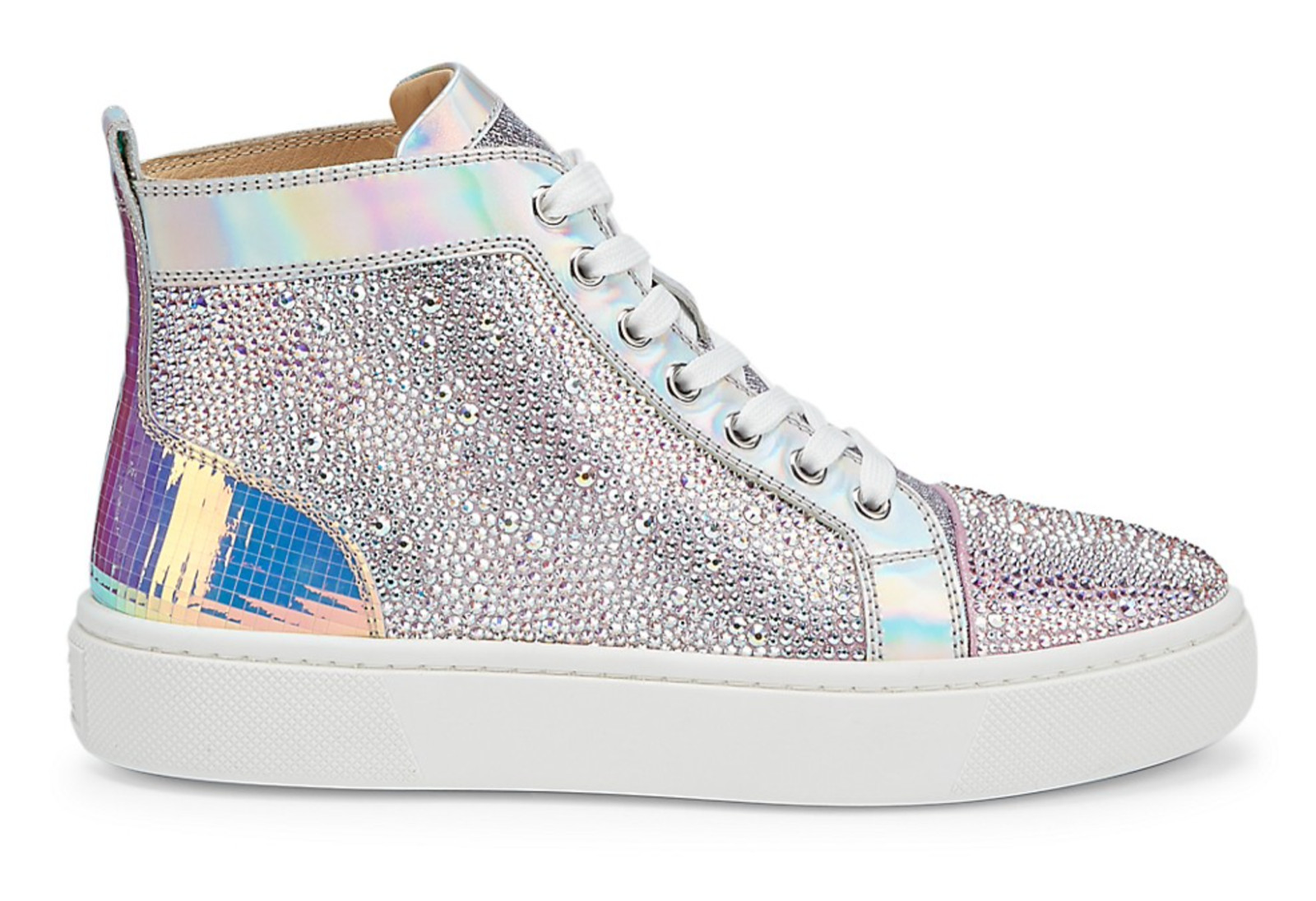 Christian Louboutin Super Louis Strass Flat SD AB Crystal High Top Sneaker 38