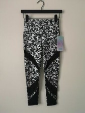 NWT IVIVVA by LULULEMON Black White Print Rhythmic Tight Mesh Pants Girl's 12