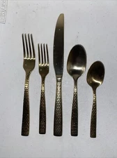 5 Piece Fortessa  Gold Lucca Faceted 18/10 Stainless Steel Flatware