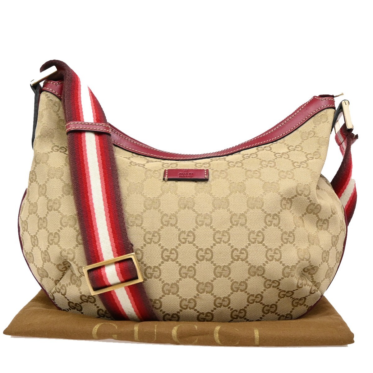GUCCI GG Sherry Shoulder Bag in Brown Red Canvas Leather Italy 76KA943