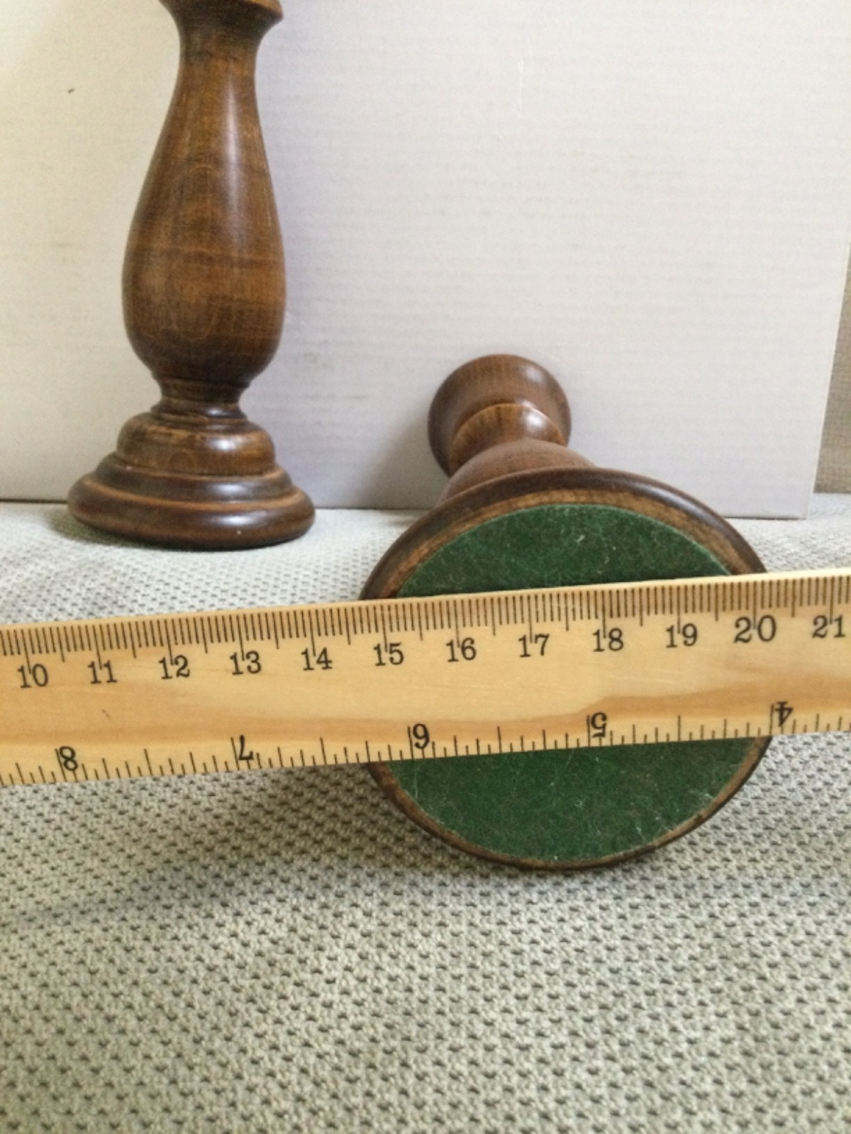 Vintage Set Of 2 Wood Turned 6.5 In Candlestick Holders With Brass Inserts