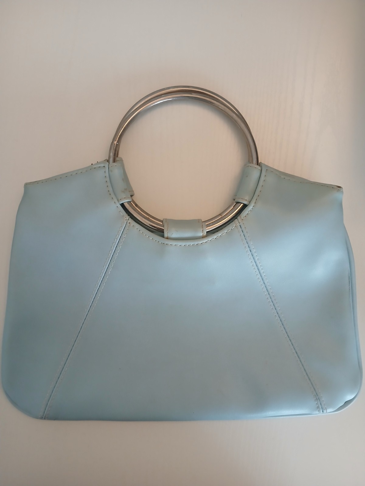 Vintage Giannini pastel sky blue faux leather structured satchel bag.