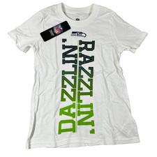 NFL Girls S 7/8 White Seattle Seahawks Football Razzlin' Dazzlin' T-Shirt NWT