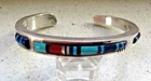Jimmy King Jr. Navajo Native American Jewelry 925 Sterling Silver Bangle Coral Turquoise