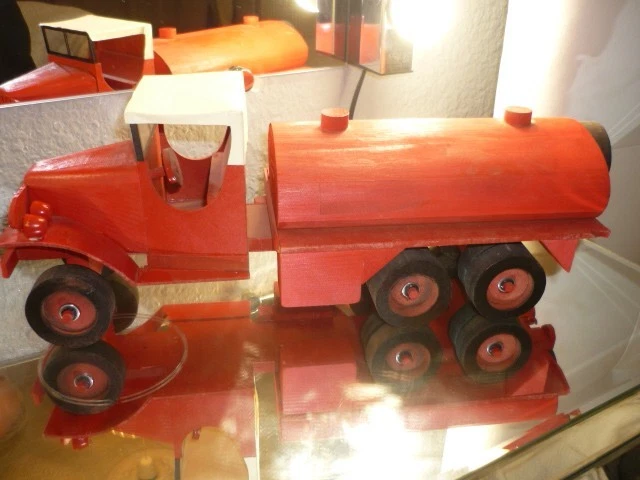 ANCIEN CAMION BOIS GMC POMPIER 40 CM 1/18 DEJOU VILAC REALISATION ARTISANALE - Photo 4/4