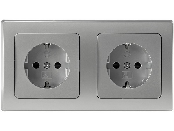 Delphi 2-Fach Steckdose Doppelsteckdose 2 Steckdose+ 2-Fach Rahmen Silber 16A-image