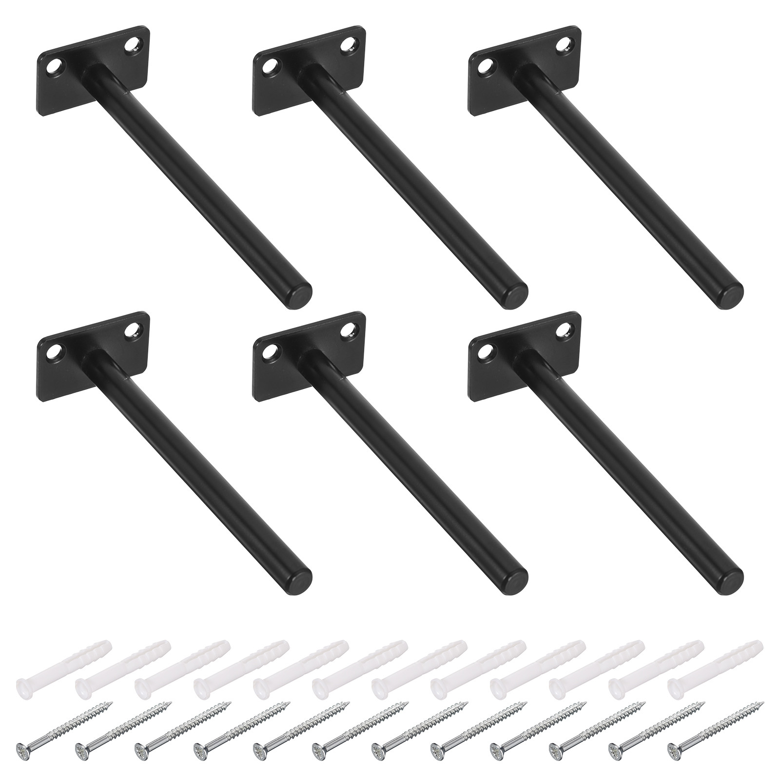 6Pcs Black 6x2 Inch Invisible Floating Shelf Brackets for Wall Mounting