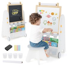 COSTWAY Kids Art Easel 4-in-1 Toddler Activity Table Set w/ Whiteboard White