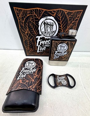 DREW ESTATE FREESTYLE LIVE CIGAR CASE, CUTTER & REST, & FLASK SET