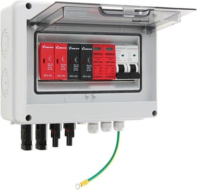 600V Solar DC PV Combiner Box,2 String with Lightning Arrester Connector for On/