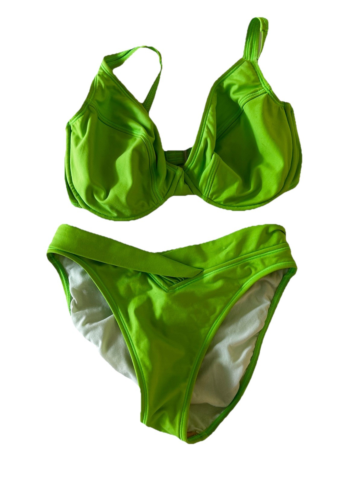 Swim Systems Women’s Vintage Style Neon Green High Waist Bikini, M Bottoms 36D