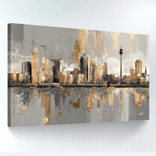 Düsseldorf Skyline Leinwand Bilder Gold Grau Abstrakt Wanddeko Wandbilder  8643