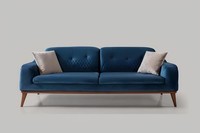 Blaue Couch Wohnzimmer Dreisitzer Sitzpolster Couchen Sofa MöBel Samt Holz Neu